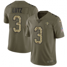 Men's Nike New Orleans Saints #3 Will Lutz Limited Olive/Camo 2017 Salute to Service NFL Jersey