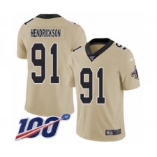 Men's New Orleans Saints #91 Trey Hendrickson Limited Gold Inverted Legend 100th Season Football Jersey