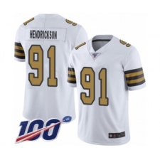 Men's New Orleans Saints #91 Trey Hendrickson Limited White Rush Vapor Untouchable 100th Season Football Jersey