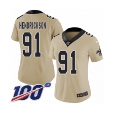 Women's New Orleans Saints #91 Trey Hendrickson Limited Gold Inverted Legend 100th Season Football Jersey