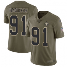 Youth Nike New Orleans Saints #91 Trey Hendrickson Limited Olive 2017 Salute to Service NFL Jersey