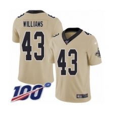 Men's New Orleans Saints #43 Marcus Williams Limited Gold Inverted Legend 100th Season Football Jersey