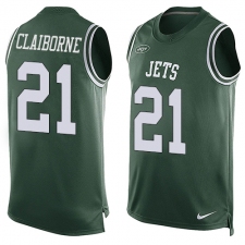 Men's Nike New York Jets #21 Morris Claiborne Limited Green Player Name & Number Tank Top NFL Jersey
