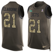 Men's Nike New York Jets #21 Morris Claiborne Limited Green Salute to Service Tank Top NFL Jersey