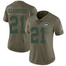Women's Nike New York Jets #21 Morris Claiborne Limited Olive 2017 Salute to Service NFL Jersey