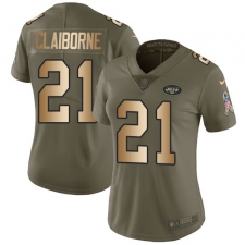 Women's Nike New York Jets #21 Morris Claiborne Limited Olive/Gold 2017 Salute to Service NFL Jersey