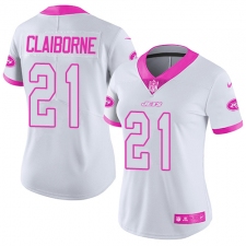 Women's Nike New York Jets #21 Morris Claiborne Limited White/Pink Rush Fashion NFL Jersey