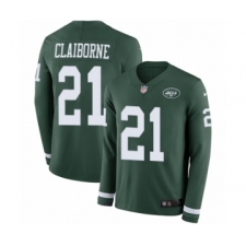Youth Nike New York Jets #21 Morris Claiborne Limited Green Therma Long Sleeve NFL Jersey