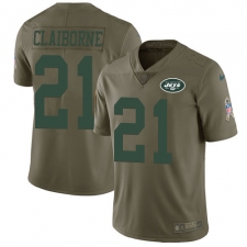 Youth Nike New York Jets #21 Morris Claiborne Limited Olive 2017 Salute to Service NFL Jersey