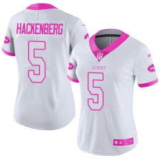 Women's Nike New York Jets #5 Christian Hackenberg Limited White/Pink Rush Fashion NFL Jersey