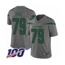 Men's New York Jets #79 Brent Qvale Limited Gray Inverted Legend 100th Season Football Jersey