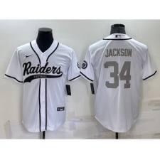 Men's Las Vegas Raiders #34 Bo Jackson White Grey Stitched MLB Cool Base Nike Baseball Jersey