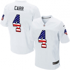 Men's Nike Oakland Raiders #4 Derek Carr Elite White Road USA Flag Fashion NFL Jersey