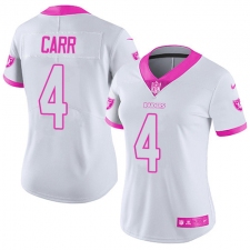 Women's Nike Oakland Raiders #4 Derek Carr Limited White/Pink Rush Fashion NFL Jersey