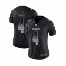 Women's Oakland Raiders #4 Derek Carr Black Smoke Fashion Limited Player 100th Season Football Jersey