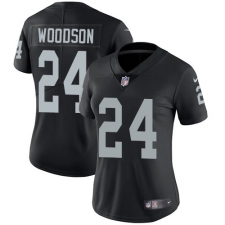 Women's Nike Oakland Raiders #24 Charles Woodson Elite Black Team Color NFL Jersey