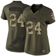 Women's Nike Oakland Raiders #24 Charles Woodson Elite Green Salute to Service NFL Jersey
