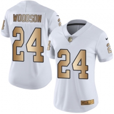 Women's Nike Oakland Raiders #24 Charles Woodson Limited White/Gold Rush NFL Jersey