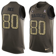 Men's Nike Oakland Raiders #80 Jerry Rice Limited Green Salute to Service Tank Top NFL Jersey