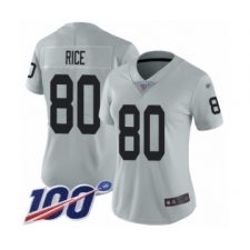 Women's Oakland Raiders #80 Jerry Rice Limited Silver Inverted Legend 100th Season Football Jersey