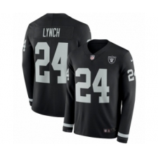 Youth Nike Oakland Raiders #24 Marshawn Lynch Limited Black Therma Long Sleeve NFL Jersey