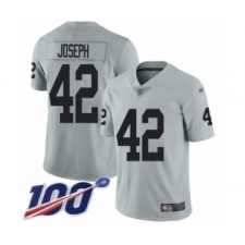 Men's Oakland Raiders #42 Karl Joseph Limited Silver Inverted Legend 100th Season Football Jersey
