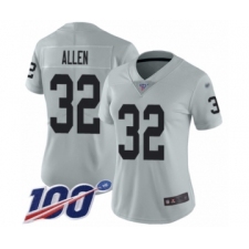 Women's Oakland Raiders #32 Marcus Allen Limited Silver Inverted Legend 100th Season Football Jersey