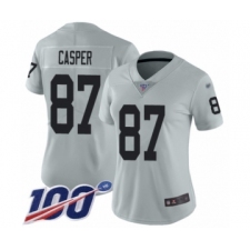 Women's Oakland Raiders #87 Dave Casper Limited Silver Inverted Legend 100th Season Football Jersey
