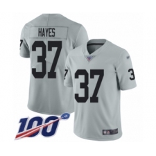 Men's Oakland Raiders #37 Lester Hayes Limited Silver Inverted Legend 100th Season Football Jersey
