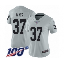 Women's Oakland Raiders #37 Lester Hayes Limited Silver Inverted Legend 100th Season Football Jersey
