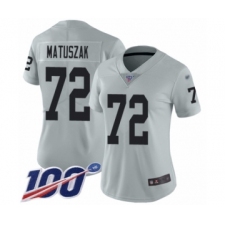 Women's Oakland Raiders #72 John Matuszak Limited Silver Inverted Legend 100th Season Football Jersey