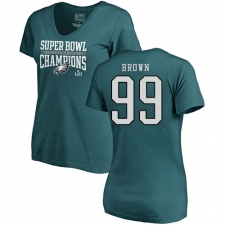 Women's Nike Philadelphia Eagles #99 Jerome Brown Green Super Bowl LII Champions V-Neck T-Shirt