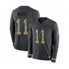 Men's Nike Philadelphia Eagles #11 Carson Wentz Limited Black Salute to Service Therma Long Sleeve NFL Jersey