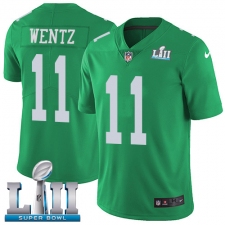 Men's Nike Philadelphia Eagles #11 Carson Wentz Limited Green Rush Vapor Untouchable Super Bowl LII NFL Jersey