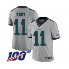 Men's Philadelphia Eagles #11 Carson Wentz Limited Silver Inverted Legend 100th Season Football Jersey