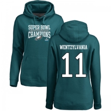 Women's Nike Philadelphia Eagles #11 Carson Wentz Green Wentzylvania Super Bowl LII Champions Pullover Hoodie