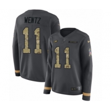 Women's Nike Philadelphia Eagles #11 Carson Wentz Limited Black Salute to Service Therma Long Sleeve NFL Jersey