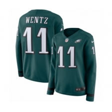 Women's Nike Philadelphia Eagles #11 Carson Wentz Limited Green Therma Long Sleeve NFL Jersey