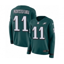 Women's Nike Philadelphia Eagles #11 Carson Wentz Limited Green Therma Long Sleeve Wentzylvania NFL Jersey
