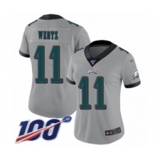 Women's Philadelphia Eagles #11 Carson Wentz Limited Silver Inverted Legend 100th Season Football Jersey