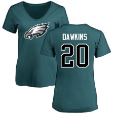 Women's Nike Philadelphia Eagles #20 Brian Dawkins Green Name & Number Logo Slim Fit T-Shirt