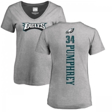 Women's Nike Philadelphia Eagles #34 Donnel Pumphrey Ash Backer V-Neck T-Shirt
