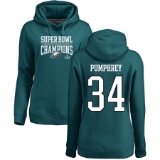 Women's Nike Philadelphia Eagles #34 Donnel Pumphrey Green Super Bowl LII Champions Pullover Hoodie
