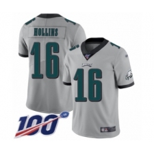 Men's Philadelphia Eagles #16 Mack Hollins Limited Silver Inverted Legend 100th Season Football Jersey