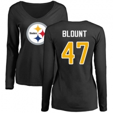NFL Women's Nike Pittsburgh Steelers #47 Mel Blount Black Name & Number Logo Slim Fit Long Sleeve T-Shirt