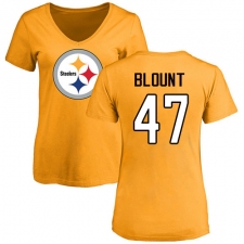 NFL Women's Nike Pittsburgh Steelers #47 Mel Blount Gold Name & Number Logo Slim Fit T-Shirt