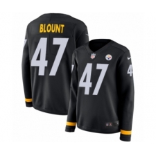 Women's Nike Pittsburgh Steelers #47 Mel Blount Limited Black Therma Long Sleeve NFL Jersey