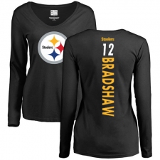 NFL Women's Nike Pittsburgh Steelers #12 Terry Bradshaw Black Backer Slim Fit Long Sleeve T-Shirt