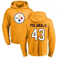 NFL Nike Pittsburgh Steelers #43 Troy Polamalu Gold Name & Number Logo Pullover Hoodie
