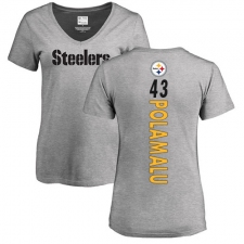 NFL Women's Nike Pittsburgh Steelers #43 Troy Polamalu Ash Backer V-Neck T-Shirt